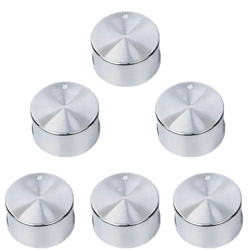 CUEMOON Set di 6 manopole da forno da 6 mm, manopola del fornello a gas, interruttore della manopola della fiamma del fornello a gas in metallo, argento