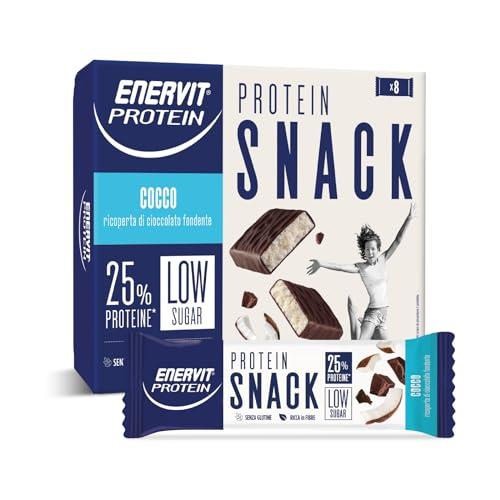Enervit, Protein Snack al Cocco e Cioccolato Fondente, Low Sugar, Cuore Morbido al Cocco, Barrette Proteiche, Per il Controllo del Peso, Ricche in Fibre, Senza Glutine, 8 Barrette da 27g