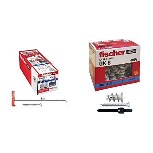 Fischer 25 Tasselli per Cartongesso DUOTEC 10 S con Vite, Fissaggio ad Ancora per Carichi Elevati su Pannelli e Lastre & 542459 40 Tasselli GK con Vite specifici per Cartongesso