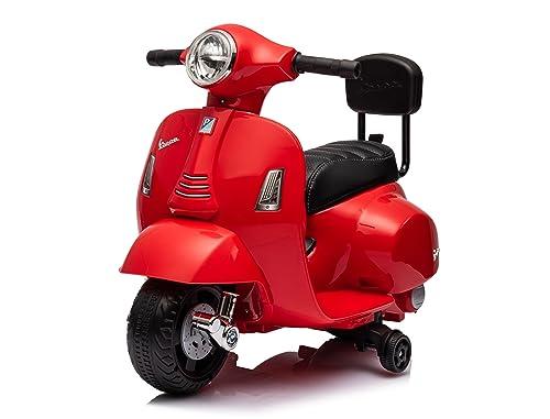 Mondial Toys Moto Elettrica Scooter per Bambini Mini Vespa GTS Piaggio 6V con Schienale Sedile in Pelle Luci Suoni Rosso