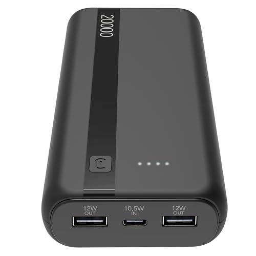 Cellularline - Power Bank 20000 - Capacità: 20000mAh - Input: 1xUSB-C 10.5W - Output: 1xUSB 12W - Celle: Li-ion Battery - LED luminosi indicano carica residua - Nero