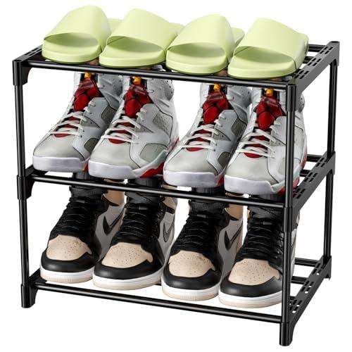 Magrimaxio Scarpiera a 3 Livelli, Impilabile Scaffale Portascarpe in Metallo, Scarpiera per 6 Paia di Scarpe, Organizer Scarpe Ripiano per Soggiorno, Corridoio, Camera da Letto (Nero)