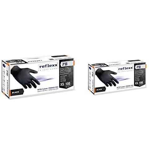 REFLEXX R78 / M Guanti senza nitrili in polvere, medio, nero, confezione da 100 & R78 Guanti in Nitrile, Senza Polvere, Taglia S, Neri (Confezione da 100 Pezzi)