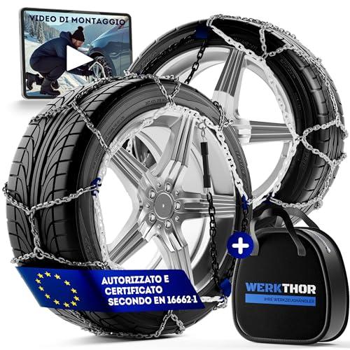 WERKTHOR 2x Catene da Neve - Catene da Neve Omologate per Auto - Aderenza Ottimale & Montaggio Facile - Catene Auto in Metallo - Per Diverse Dimensioni di Pneumatici