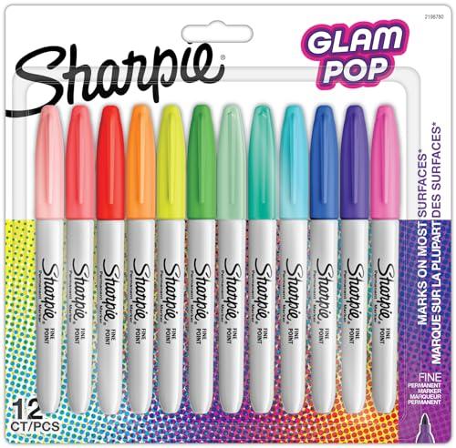 Sharpie Pennarelli indelebili Glam Pop | Punta fine per dettagli decisi | Colori assortiti | 12 pennarelli