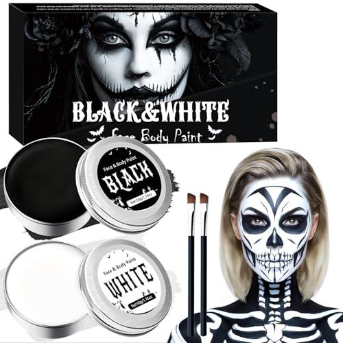 Halloween Trucco Bianco e Nero, 50g x 2Pezzi Pittura del Viso Corpo, Trucca Bimbi Viso, Truccabimbi, Impermeabile e di Lunga Durata, Adatto per il Trucco Teatrale, Halloween, Carnevale