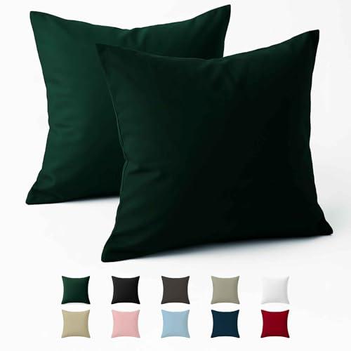 Federe 60x60 Cotone Rinforzato (Set da 2) - Verde - Trama Fitta a 57 Fili/cm² - Federe Cuscini 60x60 cm - Federe Cuscino 60x60 Certificate Oeko Tex - Dreamzie