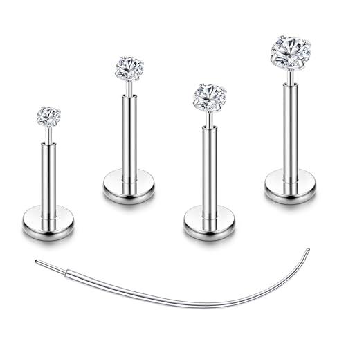 Chriscoco 4-8 PCS G23 Titanio Piercing Trago Piercing Orecchio Naso Brillantino Helix Conch Labret Piercing CZ Piercing Labbro Inferiore Oro Argento Trago Piercing Donna 16G/18G/20G, E