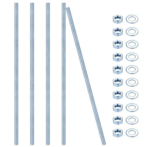 5 Pz Barra Filettata M10 x 300mm, Asta Filettata, Barre Filettate con Filettatura Metrica Completa, Perni Filettati, Filettato Barre, Bulloni Filettati Zinco Blu con Dadi e Rondelle (M10 x 300 mm)