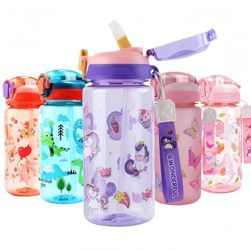 MHwan Borraccia Bambini, 600ml Robusta e Infrangibile, Borraccia a Prova di Perdite con Cannuccia, Senza BPA, Portatile Bellissima Borracce Bambini Adatta per Viaggi Scolastici