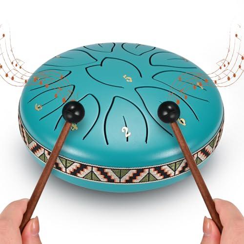 Ovshnrr tamburo in acciaio lingua 6 pollici 11 nota tamburo in acciaio con borsa di gomma/punta delle dita/pad borsa di viaggio Yoga Zen Terapia del suono (Lago blu)