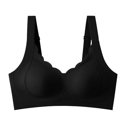 Reggiseno donna seamless senza ferretto con pizzo | Coppe lisce preformate con dettaglio in pizzo | Soft Bra con spalline larghe e fascia dorsale | Brassière comoda per uso quotidiano (2171,Black,XL)