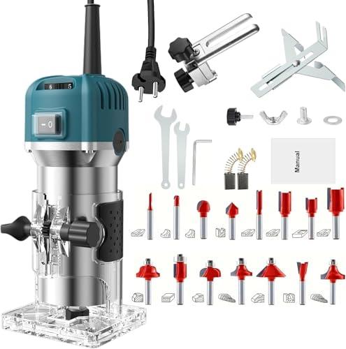 Rifilatore Fresatrice Verticale 800W, Router di legno elettrico, 30000rpm Legno Rifilatrice Elettrica a 6 velocità Variabili con 15 frese per intaglio per Smussare, Scanalare, Rifilare, Punzonare