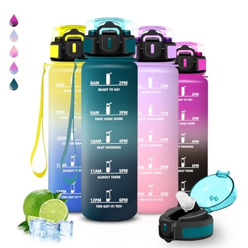 Borraccia 1 litro, Borraccia con Cannuccia, Senza Perdite, Water Bottle Motivazionale, Facile da Pulire, Bottiglia Palestra, Con Slogan Motivazionale, Bottiglie Acqua per Escursionismo, Campeggio