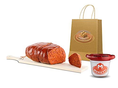Moretti® Nduja Calabrese di Spilinga 400 g + Scaldanduja in Terracotta – Salume Artigianale Spalmabile 100% Suino, Senza Additivi, Gusto Intenso ed Equilibrato