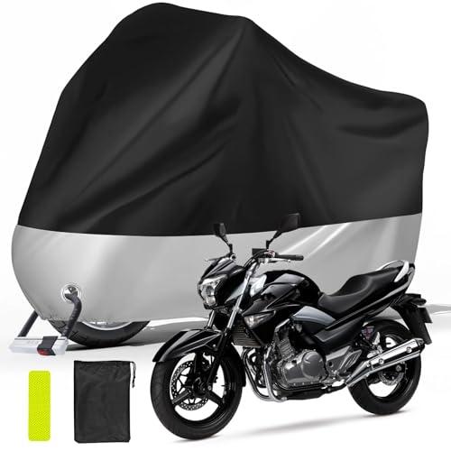 PlsMupn Telo Coprimoto, Telo Moto per Esterno Impermeabile, Copri Moto da Esterno con Strisce Riflettenti Fori di Bloccaggio, Anti UV Antipolvere e Antifurto, per Moto e Scooter (245x125x105 cm)