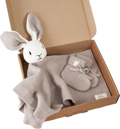 Livella Doudou Coniglietto con calzini - Puro cotone biologico - Copertina premium, copertina coccole, coperta a maglia - Morbidissima e traspirante - OEKOTEX® STANDARD 100 e certificata GOTS