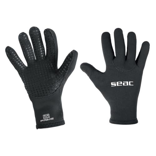 SEAC Prime Gloves unisex, guanti da immersione in neoprene da 2 mm, foderati in nylon, palmo antiscivolo, neri, XL