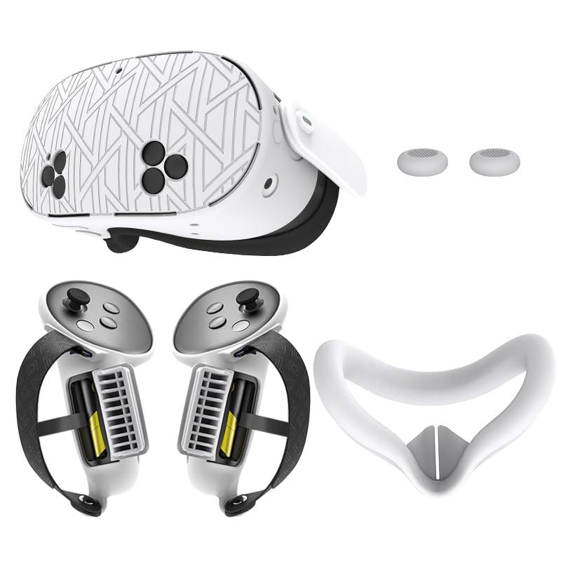 Set di cover in silicone aggiornato per Meta Quest 3S, accessori Quest 3S VR morbidi e protettivi, inclusi controller, cover, cover guscio(bianco)