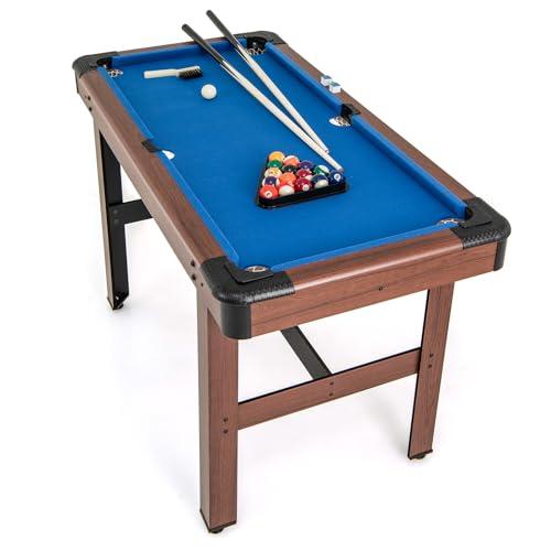 HOMASIS Tavolo da Biliardo, Mini Tavolo da Biliardo in Legno con 16 Palline, 2 Steccole, 2 Gessi, Triangolo, Spazzola, Gioco da Carambola da Casa, Bar, per Bambini e Adulti, 122 x 61 x 76 cm (Blu)