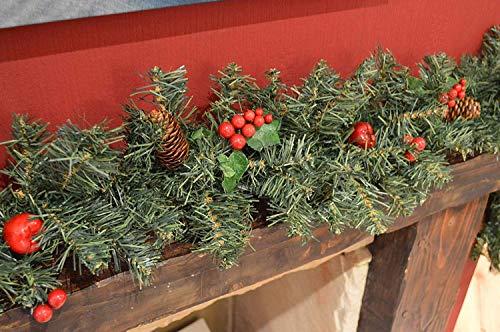 Toyland - Ghirlanda natalizia per caminetto e scale, 2 m, decorazione natalizia con bacche rosse e pigne, per albero di Natale
