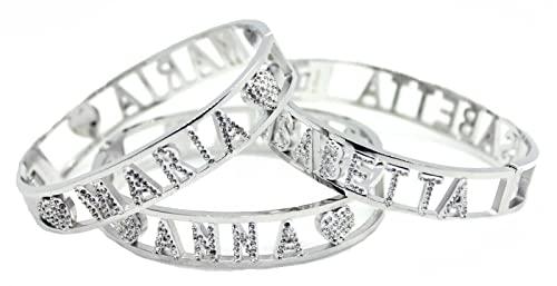 Bracciale con nome acciaio inossidabile rigido strass made in italy idea regalo
