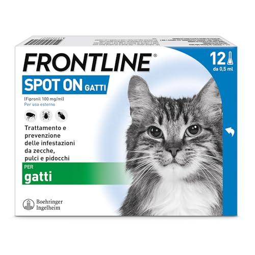 FRONTLINE Spot On, 12 Pipette, Gatto, Antiparassitario per Gatti e Gattini di Lunga Durata, Protegge da Zecche, Pulci e Pidocchi, Antipulci in Confezione da 12 Pipette da 0.5 ml
