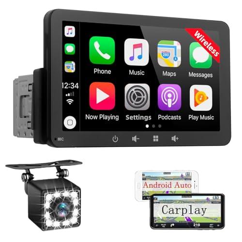 Autoradio 1 DIN Compatibile con Wireless Carplay & Android Auto - 7 Pollici Touchscreen Stereo Auto Bluetooth con Schermo, Radio Auto con Mirror Link/USB/FM, Supporta Telecamera Posteriore