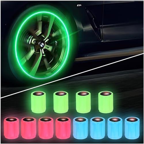 Cappucci Valvole Luminosi Auto, 12 Tappi Valvola Pneumatici Auto Fluorescente, Universali Teschio Coperchio Tappi Valvole Luminosi Auto, Tappi Cappucci Stelo Valvola Pneumatico per Auto Moto Bici
