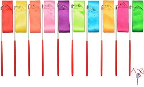 YSTrillion 2 Meter Nastri da Danza,10 Pezzi Nastri di Ballo Ginnastica Ritmica Bacchetta,Bacchette per Bambini per Balli Artistici Danza Baton Twirling (10 Colori)