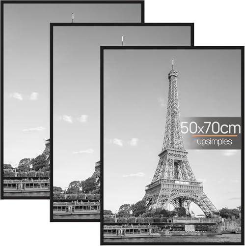 upsimples Confezione da 3 Cornice 50 x 70 cm, Cornici 50x70 Nero, Montaggio a Parete Orizzontale o Verticale con Strisce Scorrevoli, Per Galleria Fotografica
