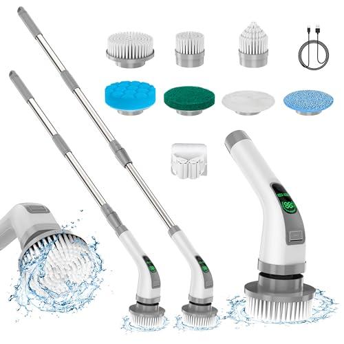 Spazzola elettrica rotante, spazzola elettrica per la pulizia 7 in 1 2025 Upgrade, potente pulizia a 360 giri/min, spazzola per il bagno da 1,5 ore a doppia velocità con braccio di prolunga per cucina