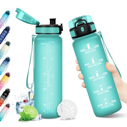 Borraccia 500ml, Bottiglia con Marcatori Temporali, Borraccia con Filtro, Bottiglia Acqua Riutilizzabile, Borraccia senza BPA, A Prova di Perdite, Borraccia per Bambini, Scuola, Ufficio, Sport