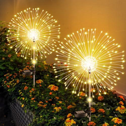 FIFlying Luci Solari Decorative 122 LED Fuochi d'artificio da Giardino Esterno 2 Pezzi, IP65 Impermeabile per Patio, Balcone