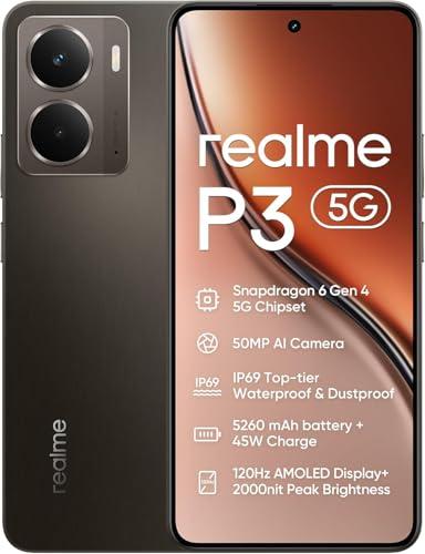 realme P3 5G Smartphone 8+256 GB, Batteria da 5260 mAh, Processore Snapdragon 6 Gen 4 5G, Ricarica rapida da 45W, Display AMOLED a 120 Hz, Luminosità massima di 2000 nit, IP69, Grey