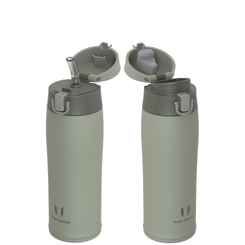 Super Sparrow Borraccia Termica, Acciaio Inox Bottiglia Termica - 500ml - Senza BPA Termos, Borracce Termiche Bambini - Include 2 Coperchi con Cannuccia e Coperchio Sportivo