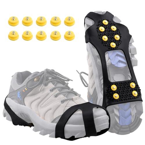 Azarxis Ramponcini per Scarponi Ramponi Uomo Donna Bambino Ramponcini per Scarpe Taglia S M L XL Ramponcini da Ghiaccio per Trekking Camp Pesca (Nero - 10 Denti, S (34-37))