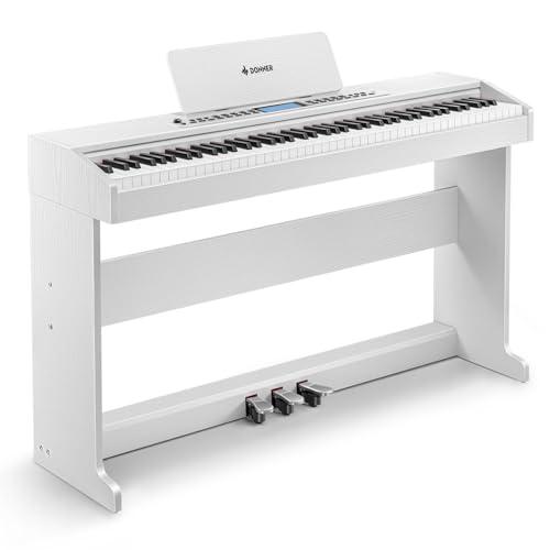 Donner DDP-95 Pianoforte Digitale 88 Tasti Pesati per Principianti, Connessione Wireless, Registrazione, 11 * 5 cm LCD, 600 Toni/Ritmi, 3 Modalità di Insegnamento del Pianoforte, Bianco