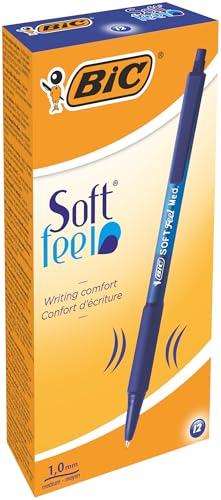 BIC Soft FeelClic Grip Penna a Sfera, a Scatto, Punta Media da 1,0mm, Confezione da 12 Pezzi, Colore Blu