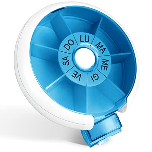 Opret Portapillole Giornaliero Tascabile, Pillole Organizzatore Pill Box Piccolo Trasportabile Tondo 7 Scomparti per Viaggiare