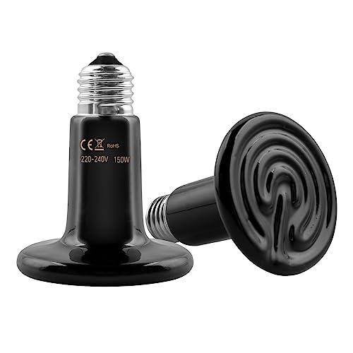 2 Pezzi E27 150W Lampadina Riscaldante in Ceramica 220-240V, Rettile Lampada a Infrarossi Riscaldante, per Anfibi e Rettili Tartaruga, Uccelli, Lucertola, Pulcino, Serpente