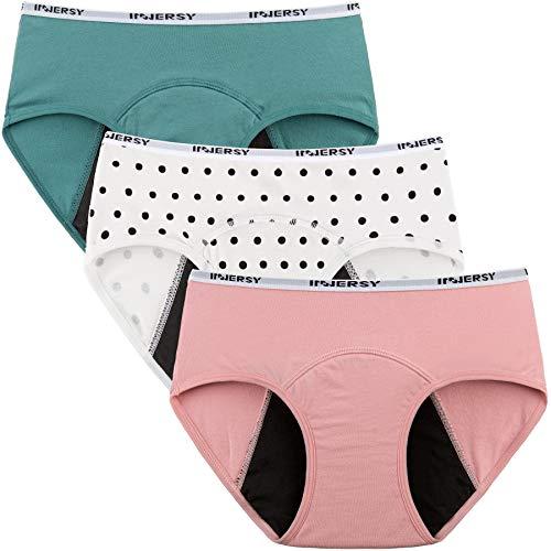 INNERSY Mutande Igieniche Ciclo Ragazza 12 Anni 10 14 16 Slip Mestruali Cotone Adolescente 3 Pack (14 Anni, Verde/Rosa/Punto)