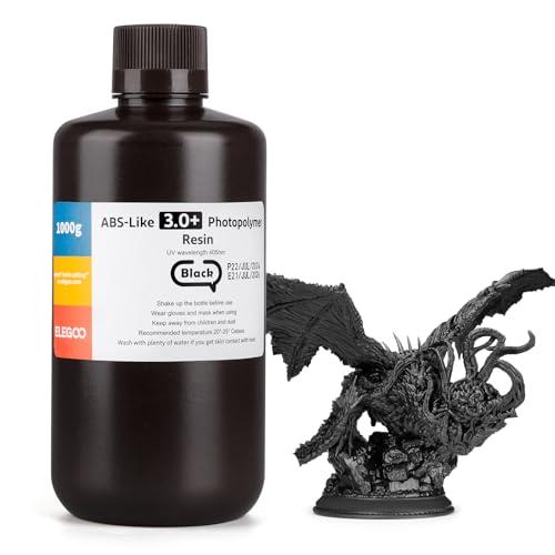 ELEGOO ABS-Like Resina 3.0+, Resina Fotopolimerica Aggiornata per Stampanti 3D, Maggiore Resistenza al Calore, Polimerizzazione Rapida e Alta Precisione, Non Fragile, Nero 1000g