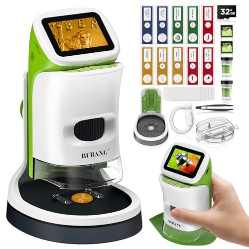 Microscopio Bambini 6-12 Anni Digitale Portatile con Supporto e schermo 4K da 2 pollici, 1000X Kit Scientifico Regalo di Natale e Compleanno per Ragazzi e Ragazze