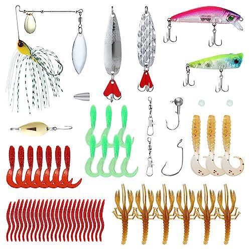 Naler Pesca Accessori set di Esche da Pesca 60 pz 3D Esche Artificiali Spinning Pesca Accessori Kit per Acqua Dolce e Salata