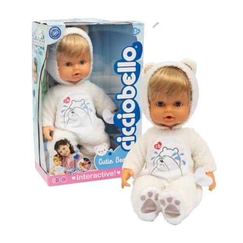 Cicciobello - Cutie Bear Bambola Interattiva Con Funzione Pianto E Tutina Bianca Ad Orsetto, Alta 42 Cm, Smette Di Piangere Con Il Ciuccio, Gioco Educativo Per Bambini 2+
