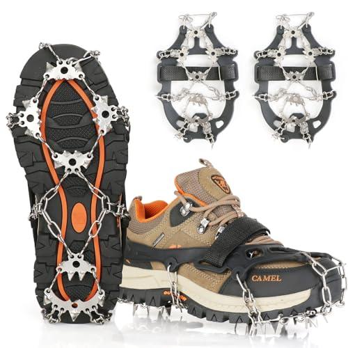 Yoomens Ramponcini/Ramponi per Scarponi con 24 Denti Catene in Acciaio Inossidabile Antiscivolo Spikes Neve Ramponi Ghiaccio Portabile Trekking Escursionismo Camping Moutaineering Winter(XL)