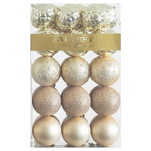 KI Store 30 pezzi Palline di Natale 6cm champagne Albero di Natale Ornamenti di Decorazione infrangibile Palle per Appendere Natale Decorazioni Festival Decorazioni Natalizie