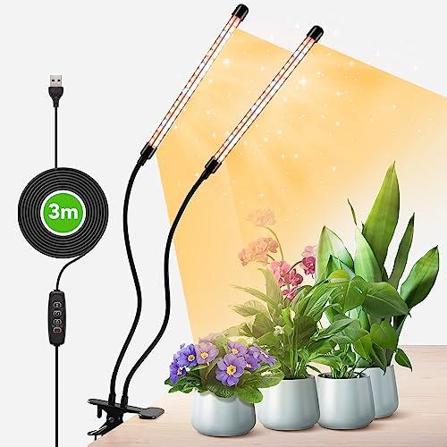 COKOLILA 2 Teste Lampada per piante, 160 LEDs luce per piante spettro completo, Luci Piante 3000K 5000K 660nm per piante da interno con timer, 3 modalità, ideale per piccole piante (senza adattatore)