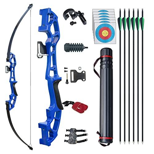 D&Q Arco e frecce Tiro con l'arco Arco ricurvo Arco da caccia 50 pollici 30 libbre 40 libbre con 6 Freccia in Carbonio Misto (Blu, 30LB)